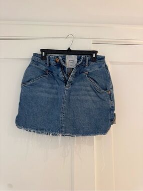 Denim Mini Skirt in Medium Blue - Casual Frayed Hem